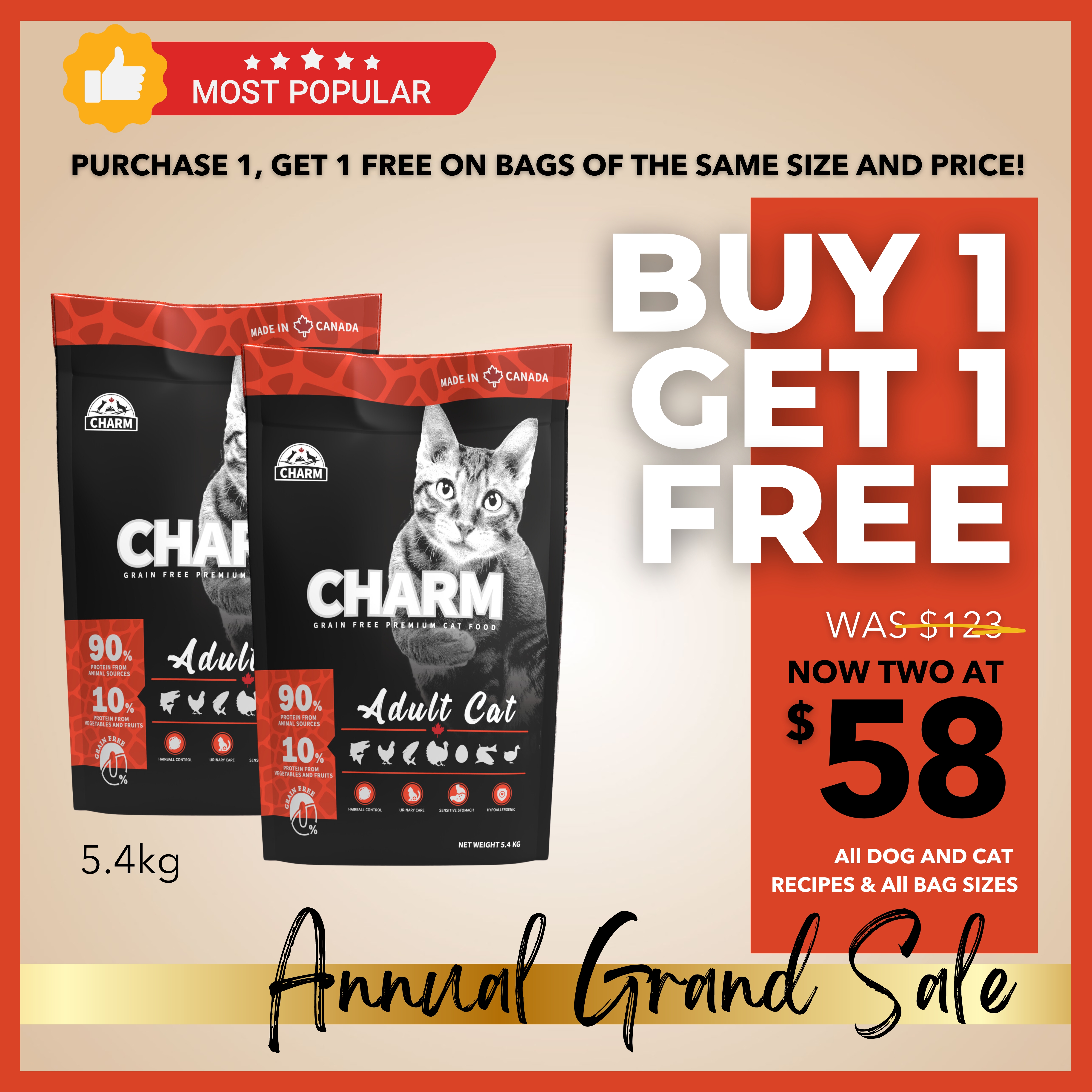 Charm Cat Adult Grain Free Premium Food 5.4kg