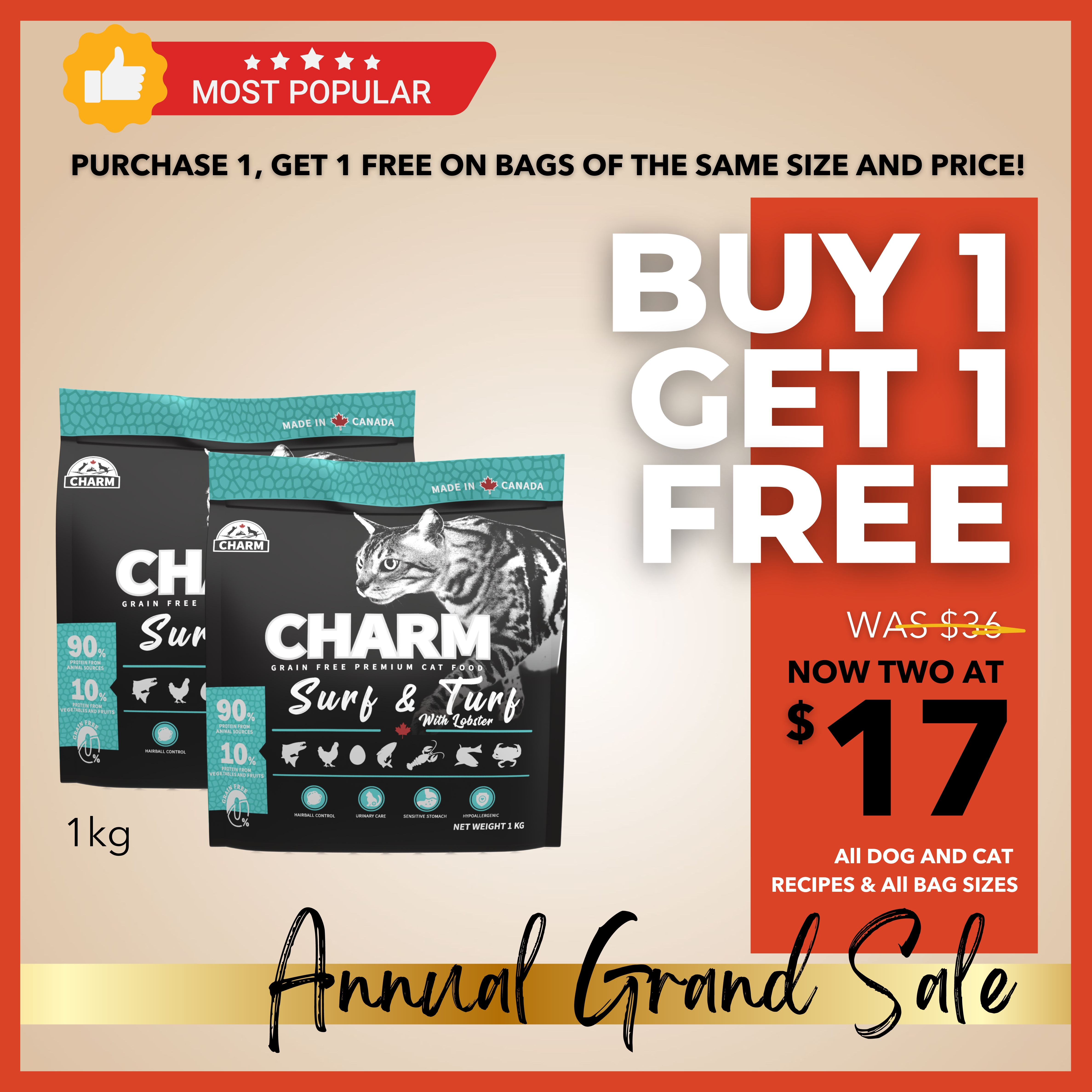 Charm Cat Surf & Turf With Lobster Grain Free Premium Food 1kg