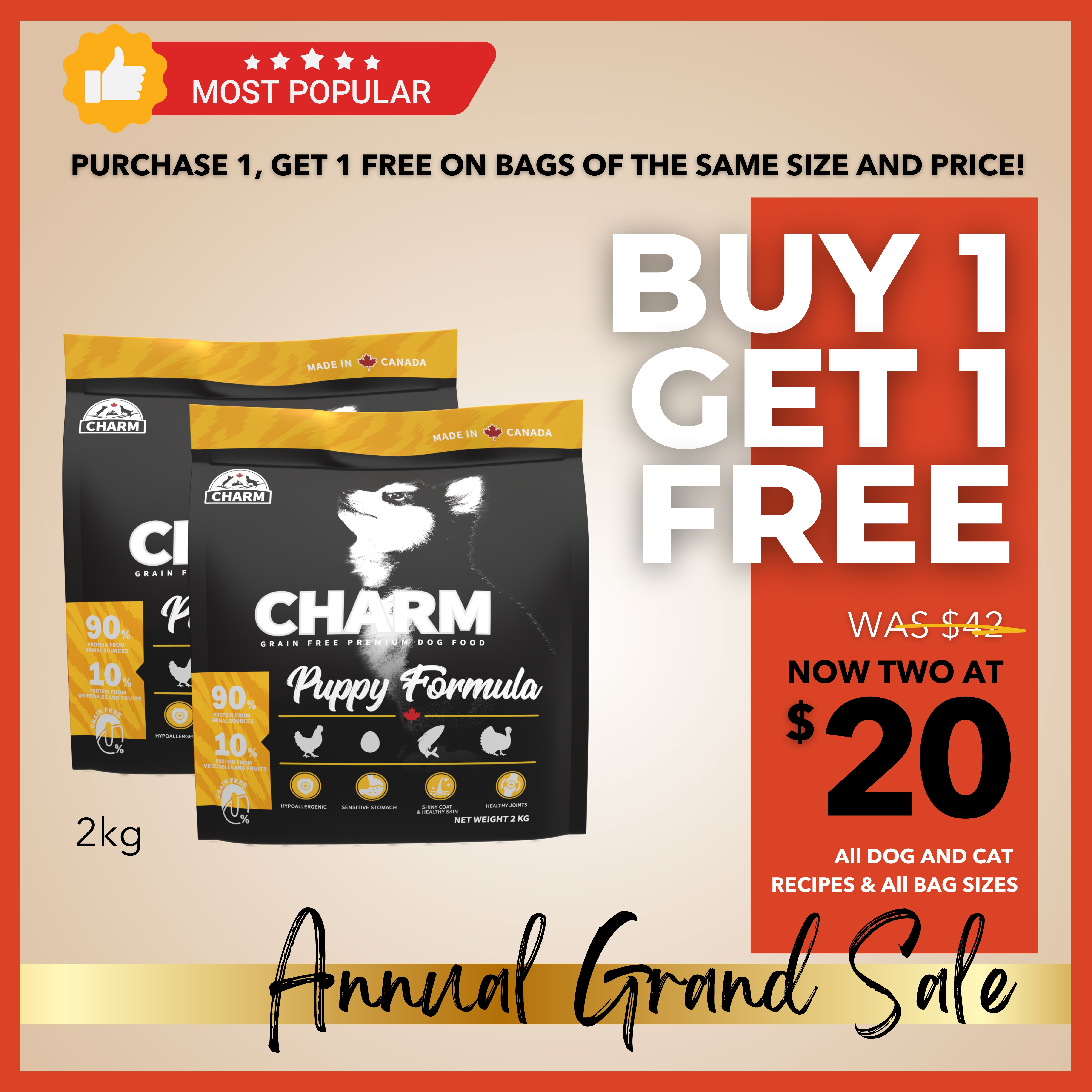 Charm Puppy Formula Grain Free Premium Food 2kg