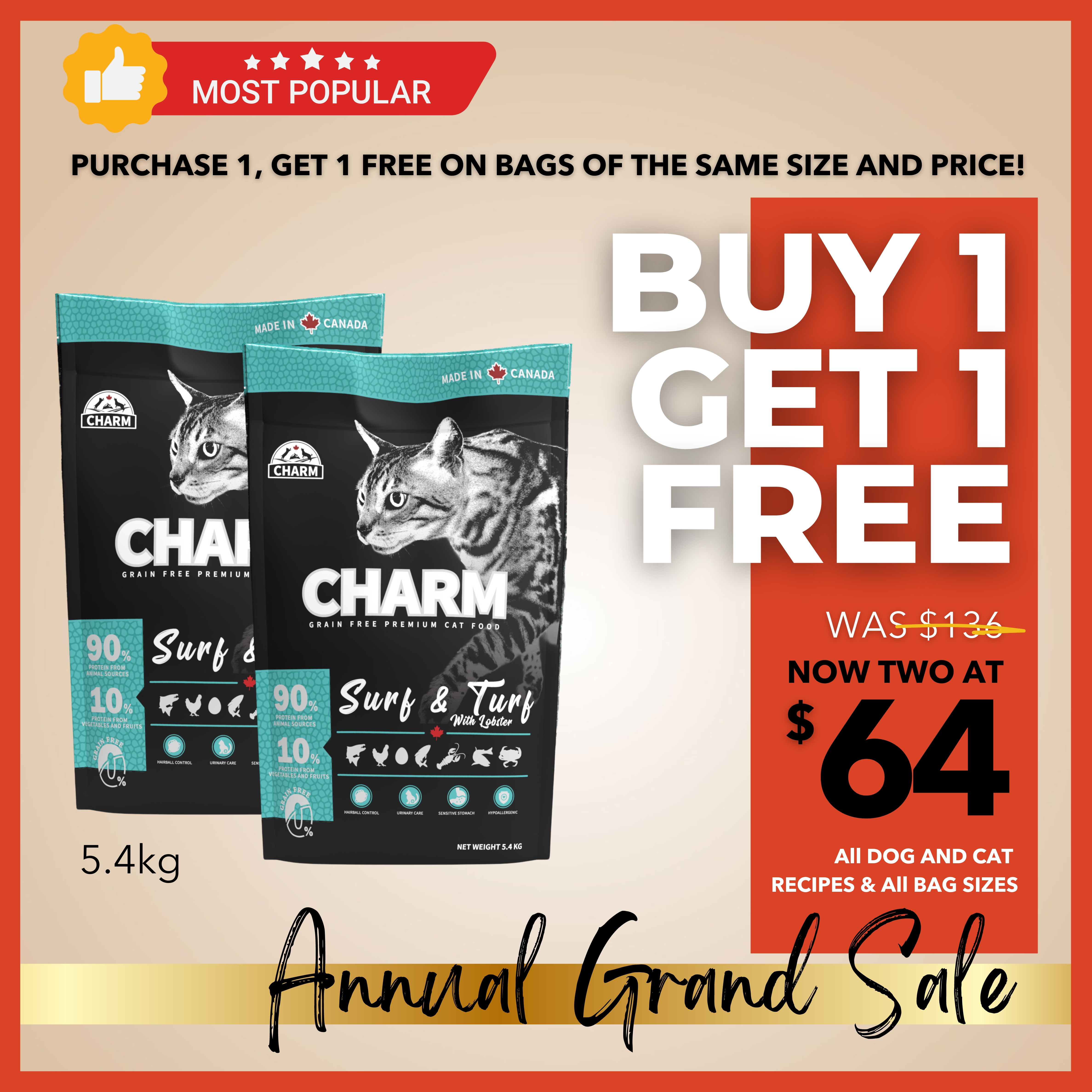 Charm Cat Surf & Turf With Lobster Grain Free Premium Food 5.4kg